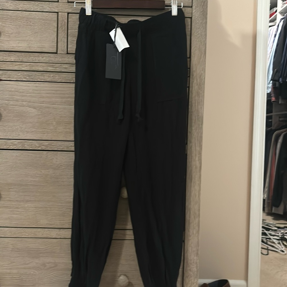 Gibson look linen taper leg drawstring joggers size small